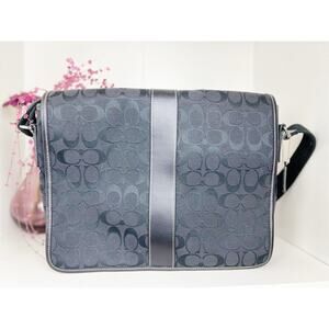 Vintage Coach Canvas Signature Logo Crossbody Messenger Bag #D25-5229 Black‎